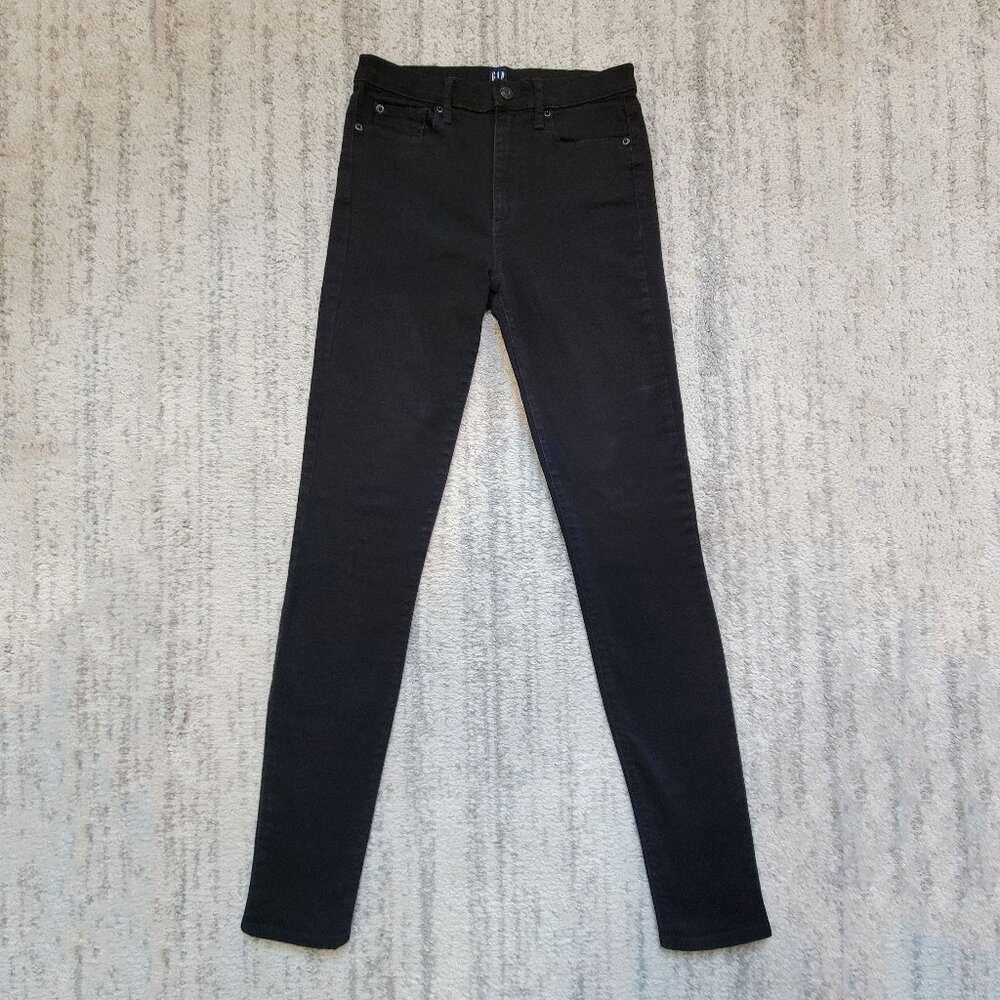 Gap 1969 Women's True Skinny Jeans Black Stretch Denim High Rise - 27 Tall